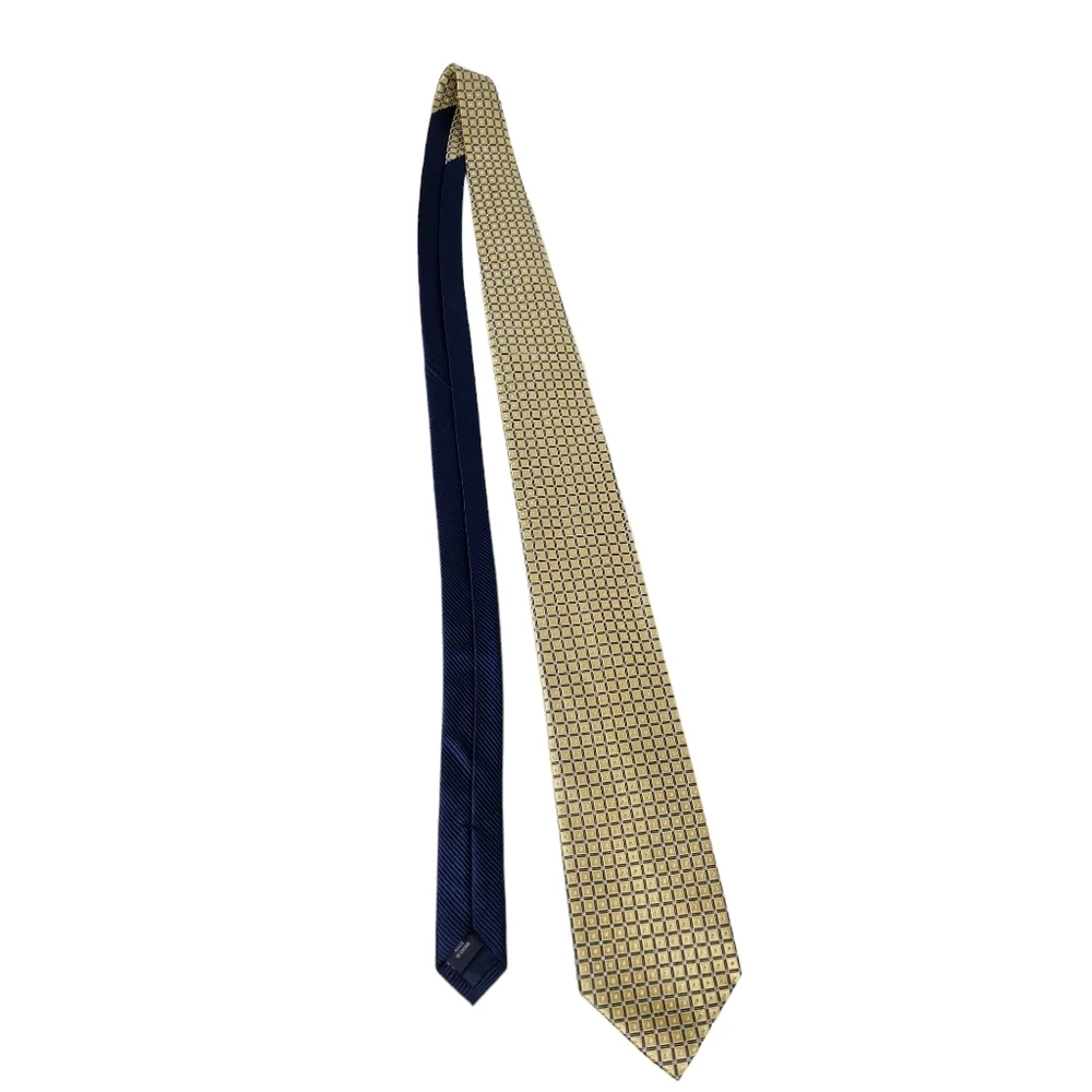 Tommy Hilfiger 100% Silk Pale Yellow Gold Blue Silver Geometric Tie Men's